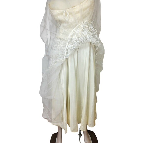 VTG 50s Lorrie Deb Ivory Chiffon Lace Strapless Wedding Ethereal Fairycore Dress - Picture 10 of 13